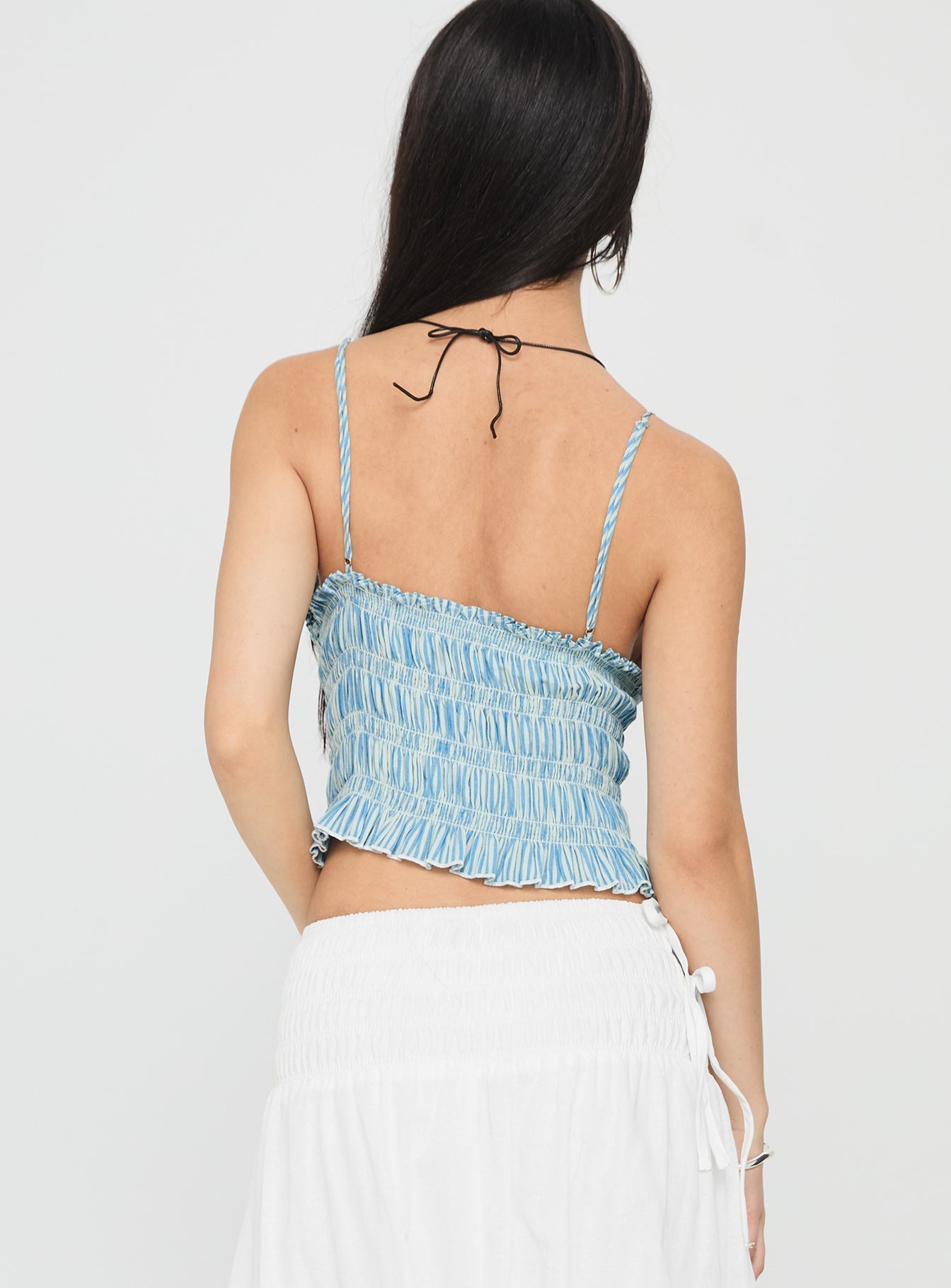 Marilou Shirred Top Blue Stripe